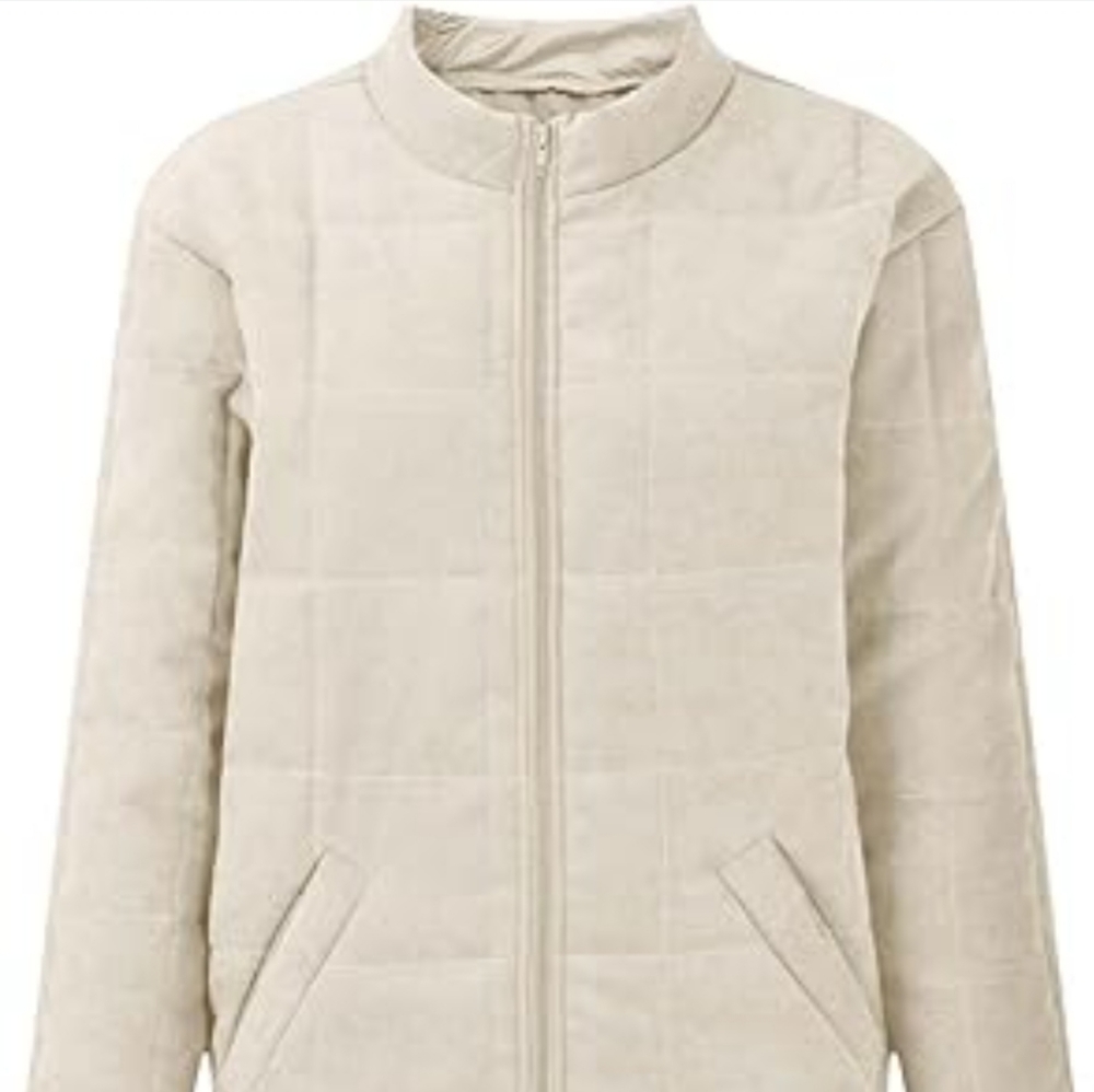 Winter Plain Padded Coats For Women Casual Round Neck Zipper Long Sleeve Plaid J